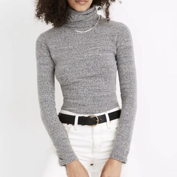 Madewell Turtleneck Bodysuit Long Slv Womens Sz S Heather Smoke Grey Fitted Top - Picture 1 of 7